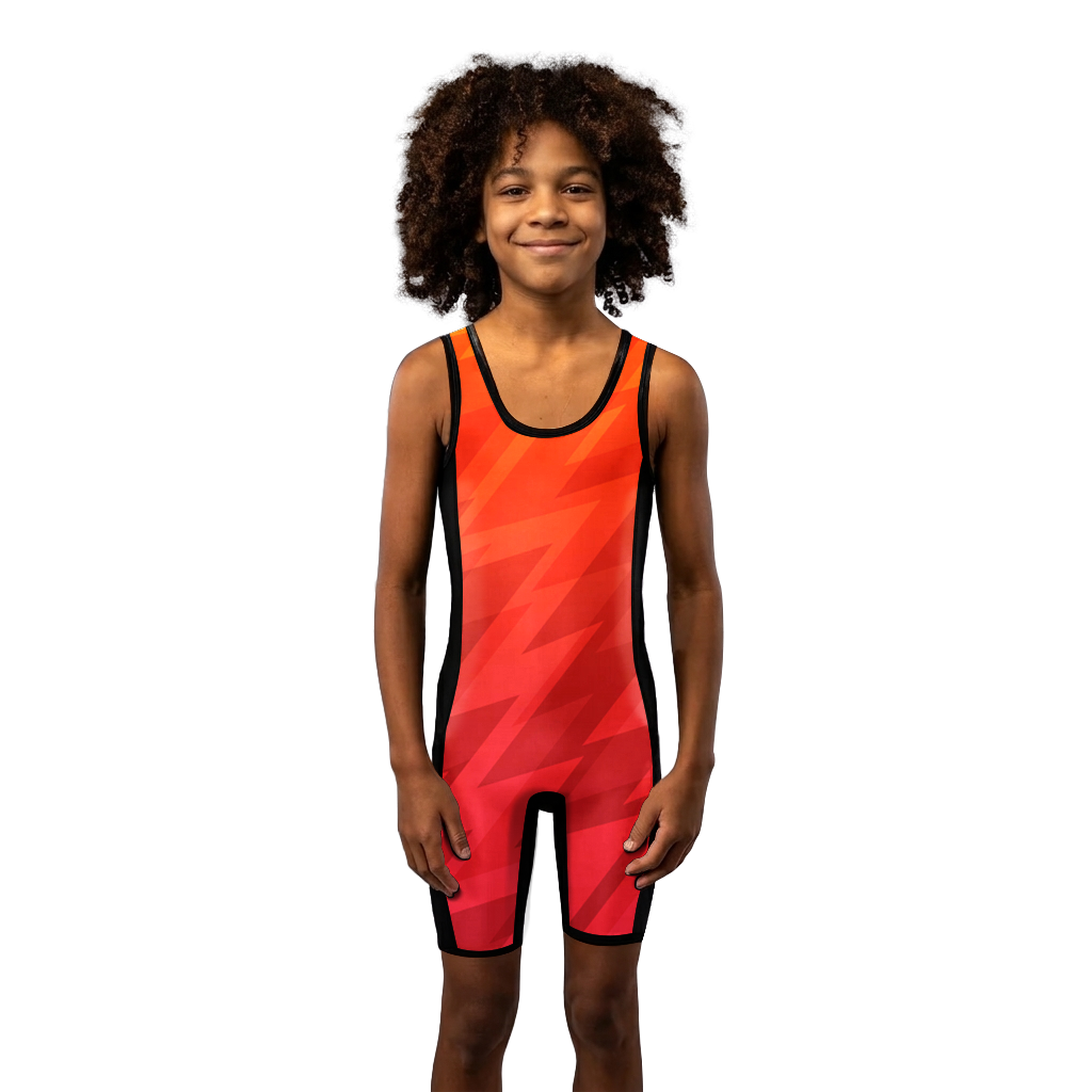 O2TEE Youth Striped Wrestling Singlet Stretch Bodysuit