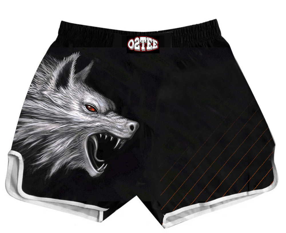 O2TEE Wolf Muay Thai Shorts Combat Fight MMA Boxer Boxing Trunks