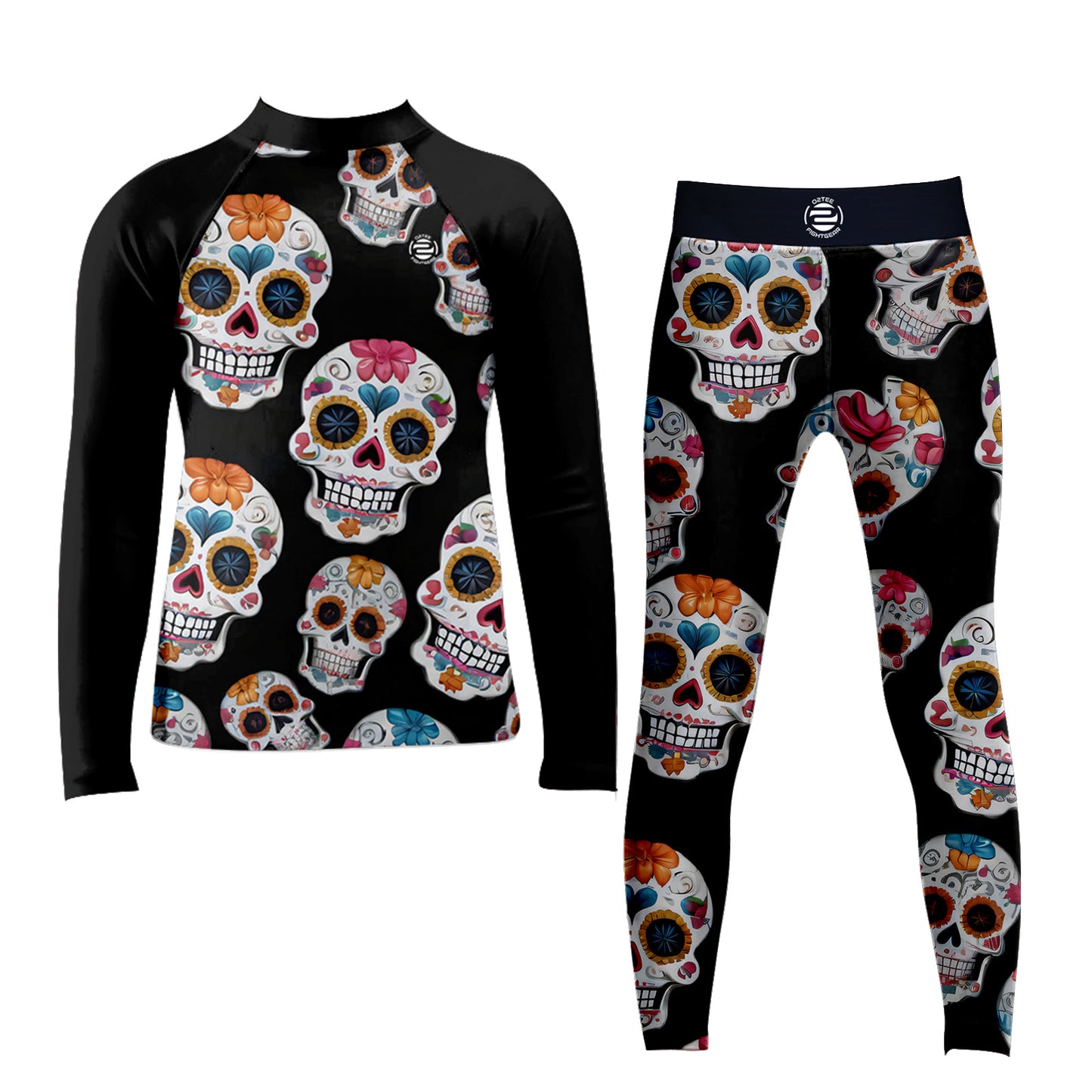 Kid Skull Compression Shirts Pants Sets for MMA BJJ