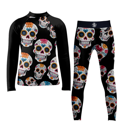 Kid Skull Compression Shirts Pants Sets for MMA BJJ