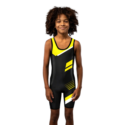 O2TEE Youth Striped Wrestling Singlet Stretch Bodysuit