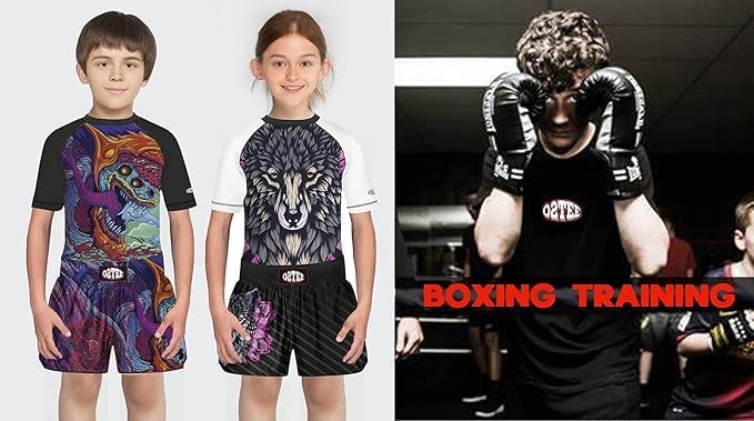 O2TEE Custom Kids Rash Guard Muay Thai Shorts Sets