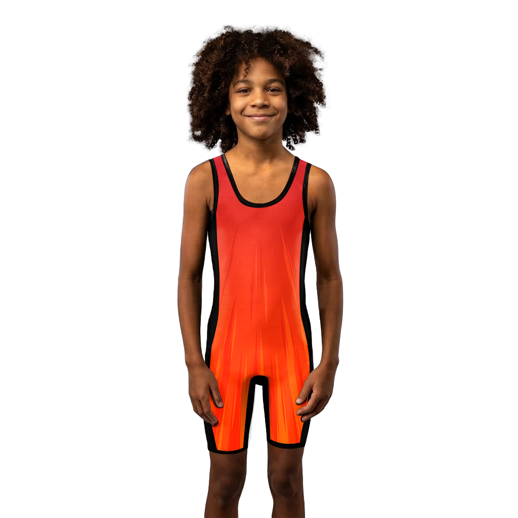 O2TEE Youth Striped Wrestling Singlet Stretch Bodysuit