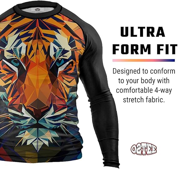 O2TEE Mens Jiu Jitsu Rash Guards Compression MMA Shirt