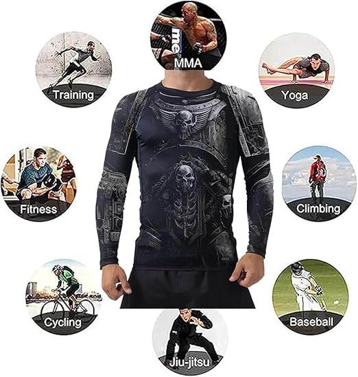 Men's Long Sleeve BJJ Warrior Armour Rashguard - Lightweight Compression Training Shirt