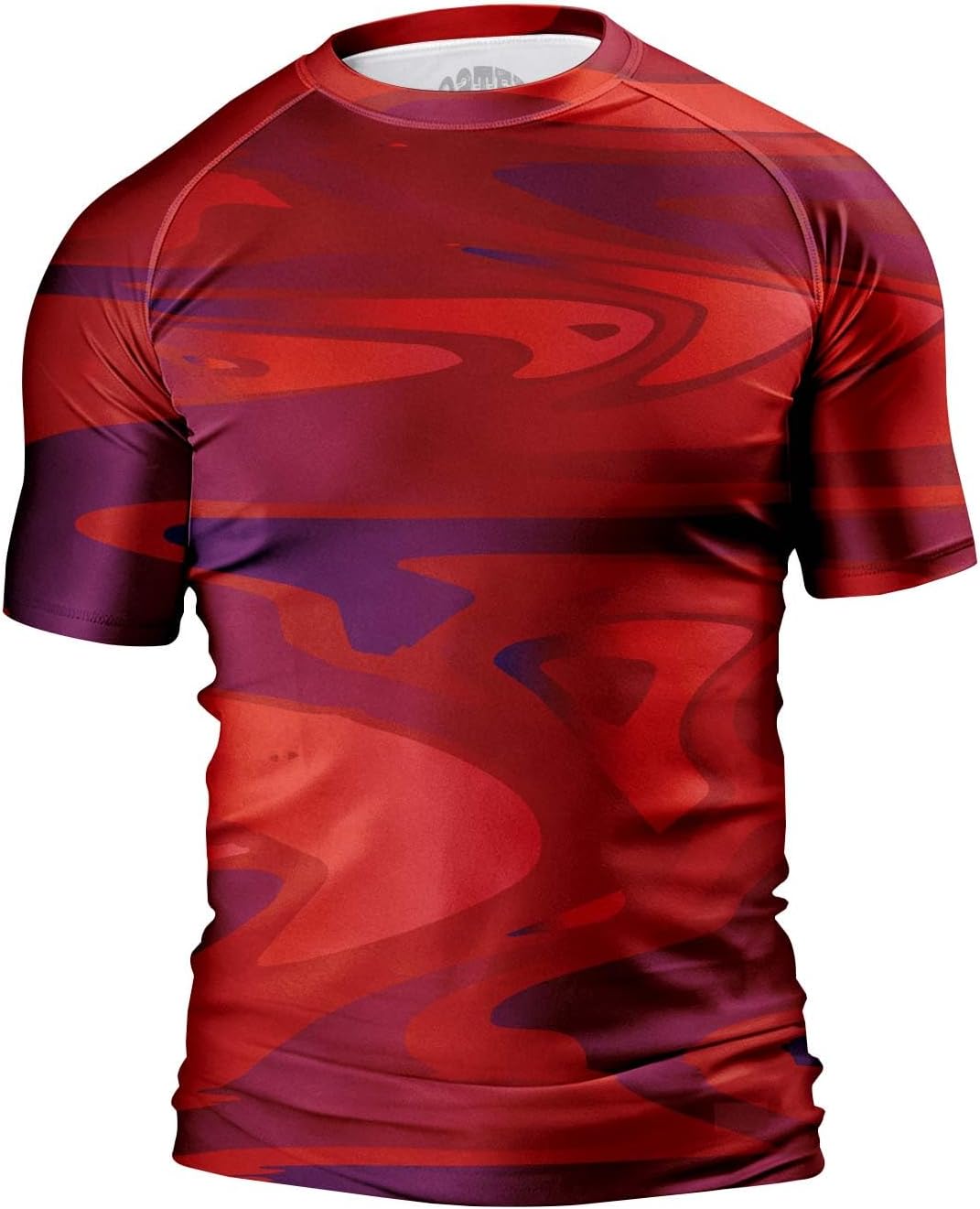O2TEE Men's Fluid Art Short Sleeve BJJ Rash Guard – Red Crimson Liquid