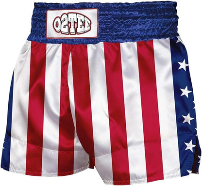 O2TEE Unisex American Flag Traditional Styles Muay Thai Shorts for Men Women Training