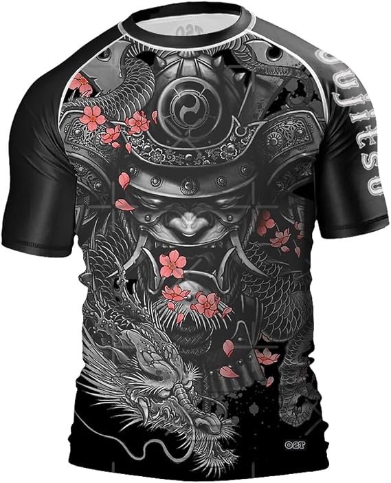 O2TEE Mens Short Sleeve Graphic Rash Guards Shirt MMA