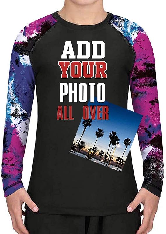 Custom Kids Pattern Rash Guards Shirt Add Your Logo Text