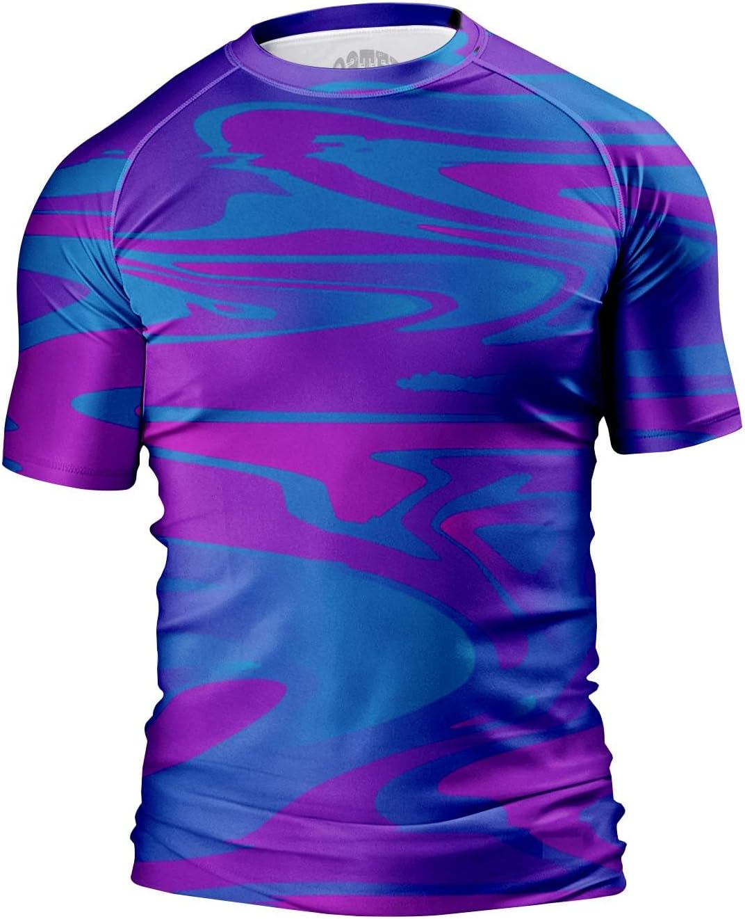 O2TEE Men's Fluid Art Short Sleeve BJJ Rash Guard – Blue Purple Fluid