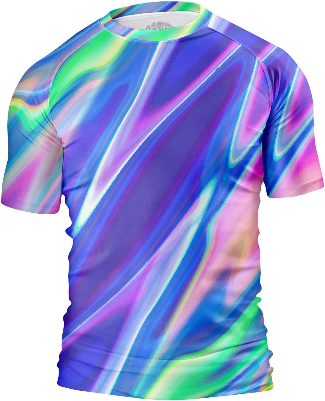 O2TEE Men's Fluid Art Short Sleeve BJJ Rash Guard – Neon Laser Waves