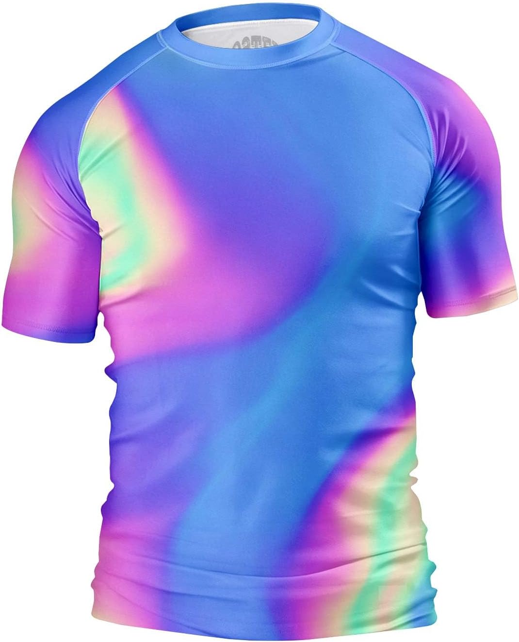 O2TEE Men's Fluid Art Short Sleeve BJJ Rash Guard – Holographic Aurora