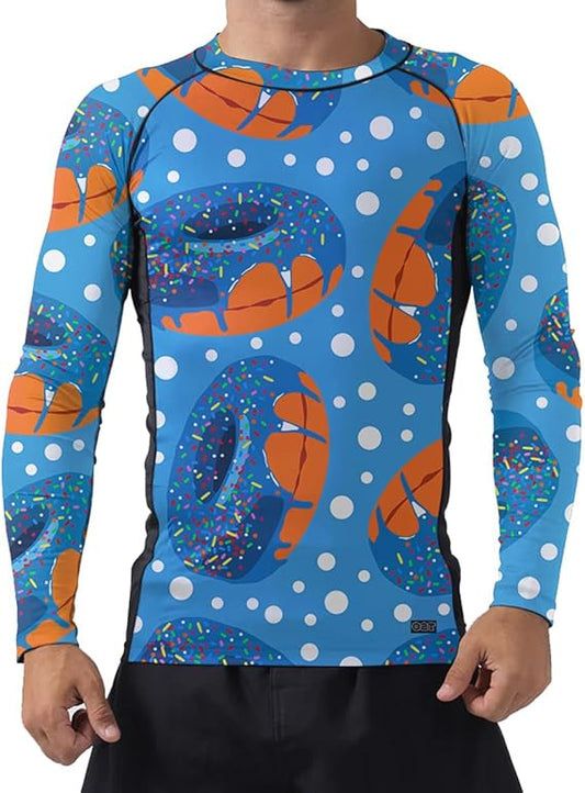 Men's Funny Donut Candy BJJ Rashguard Compression Shirt for Multi-Sport