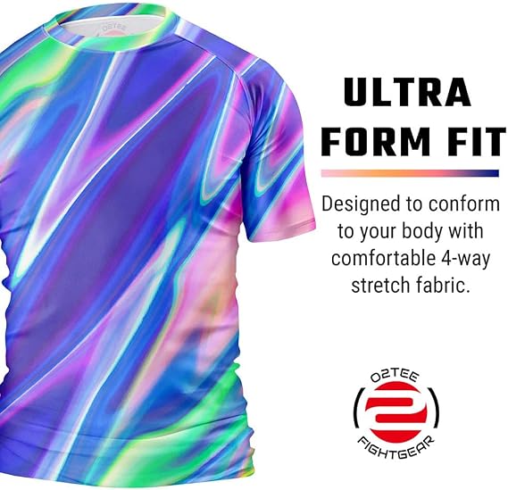 O2TEE Men's Fluid Art Short Sleeve BJJ Rash Guard