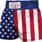 O2TEE Unisex American Flag Traditional Styles Muay Thai Shorts for Men Women Training