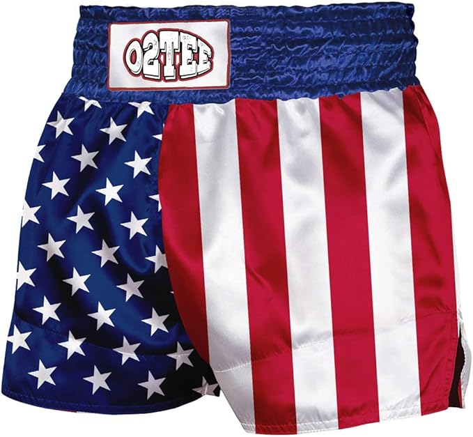 O2TEE Unisex American Flag Traditional Styles Muay Thai Shorts for Men Women Training