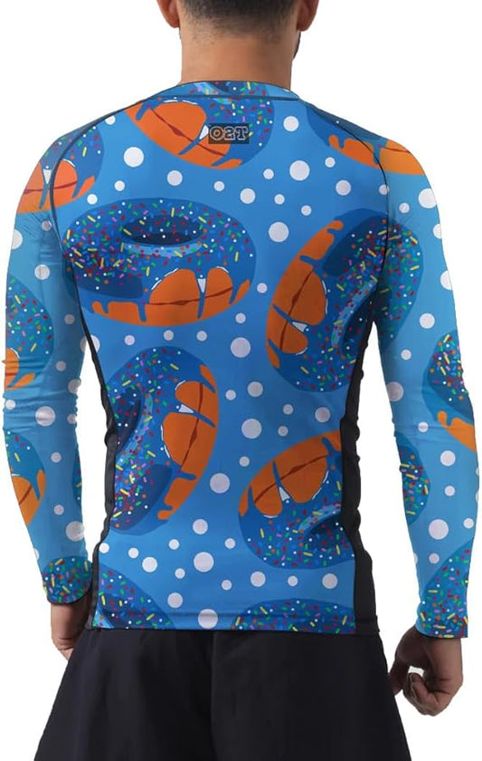 Men's Funny Donut Candy BJJ Rashguard Compression Shirt for Multi-Sport