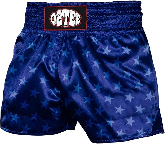 O2TEE Unisex American Flag Traditional Styles Muay Thai Shorts for Men Women Training