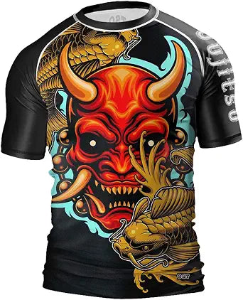 O2TEE Mens Short Sleeve Graphic Rash Guards Shirt MMA