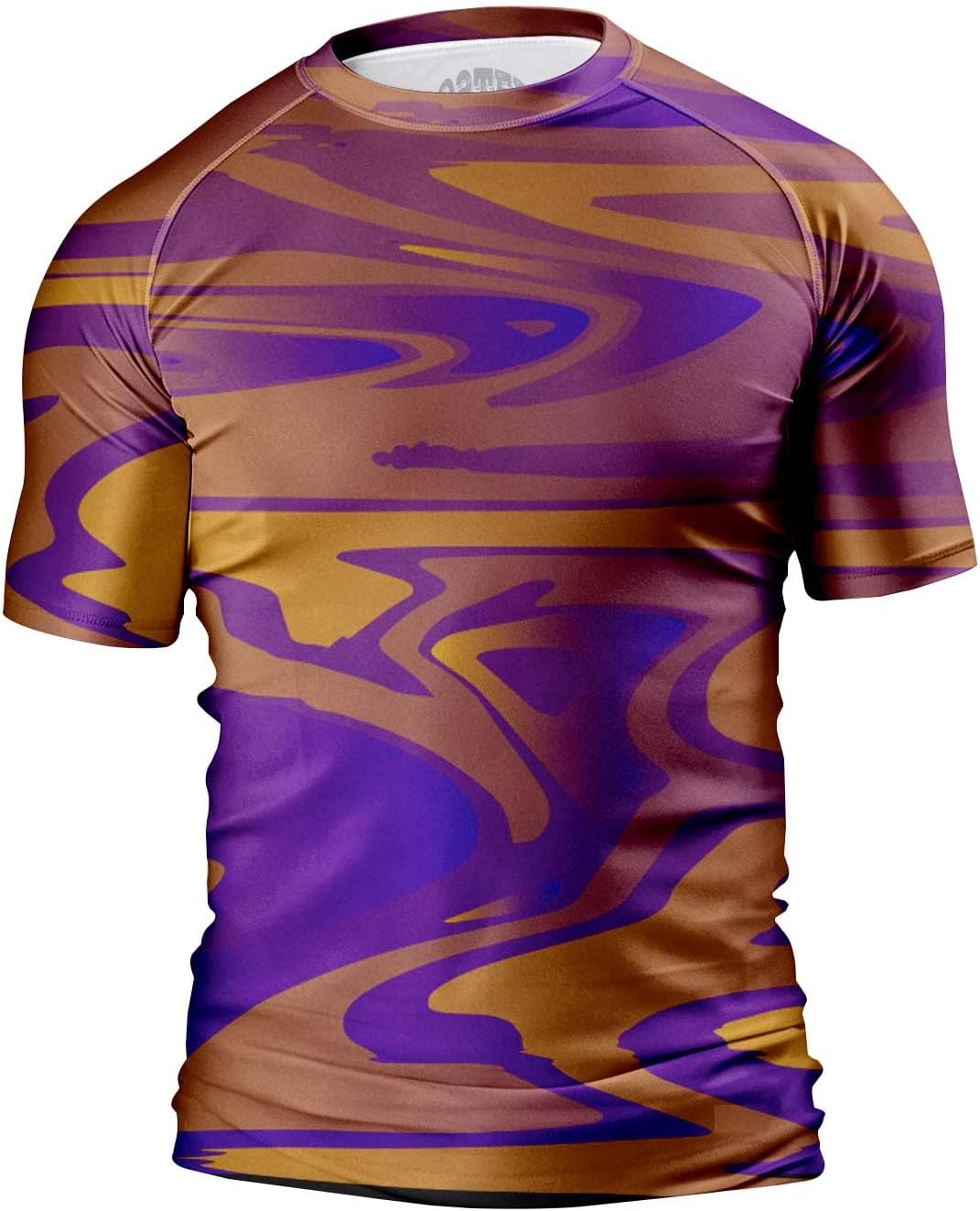 O2TEE Men's Fluid Art Short Sleeve BJJ Rash Guard – Vintage Gold Purple
