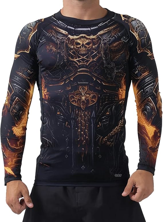 Men's Long Sleeve BJJ Warrior Armour Rashguard - Lightweight Compression Training Shirt