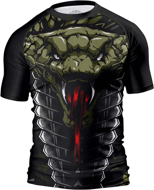 O2TEE Men's Snake BJJ Rash Guard – Army Green Cobra