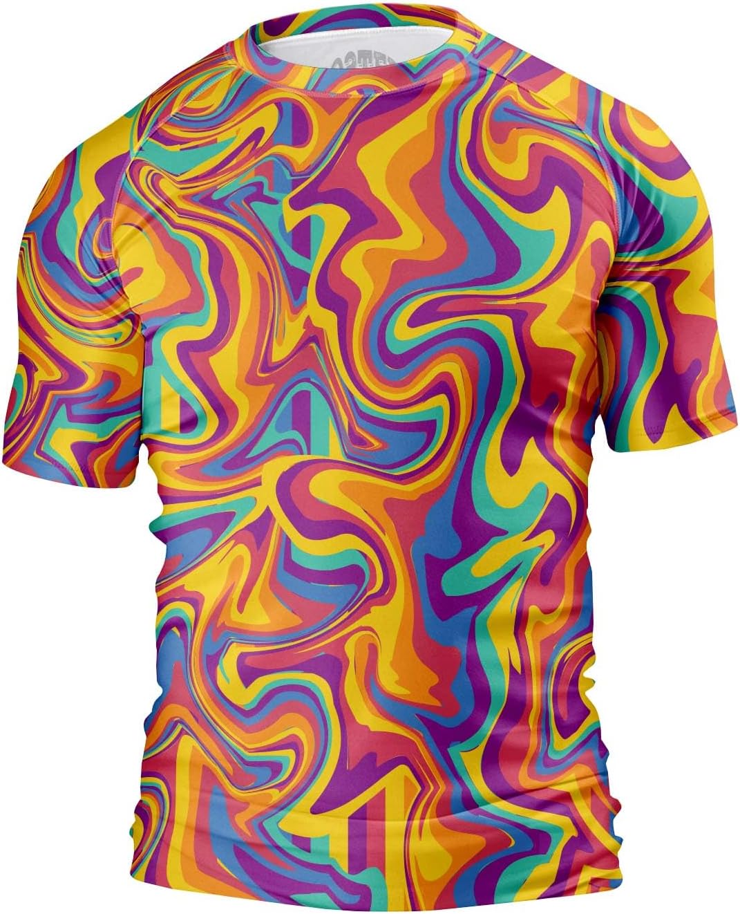 O2TEE Men's Fluid Art Short Sleeve BJJ Rash Guard – Psychedelic Swirl