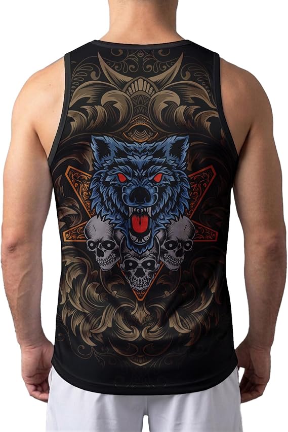 O2TEE Men's Skeleton Wolf Sleeveless Shirt Tank Top