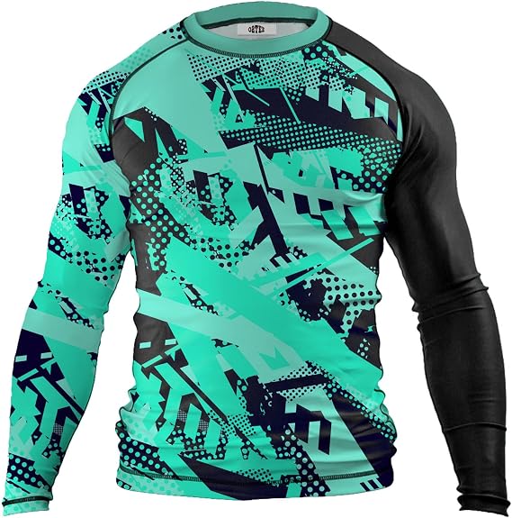 O2TEE Men BJJ Rash Guards Compression GYM MMA Shirt
