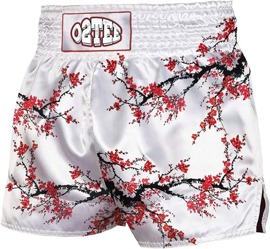 O2TEE Unisex Sakura Muay Thai Shorts for Women Men Gym Boxing Kickboxing