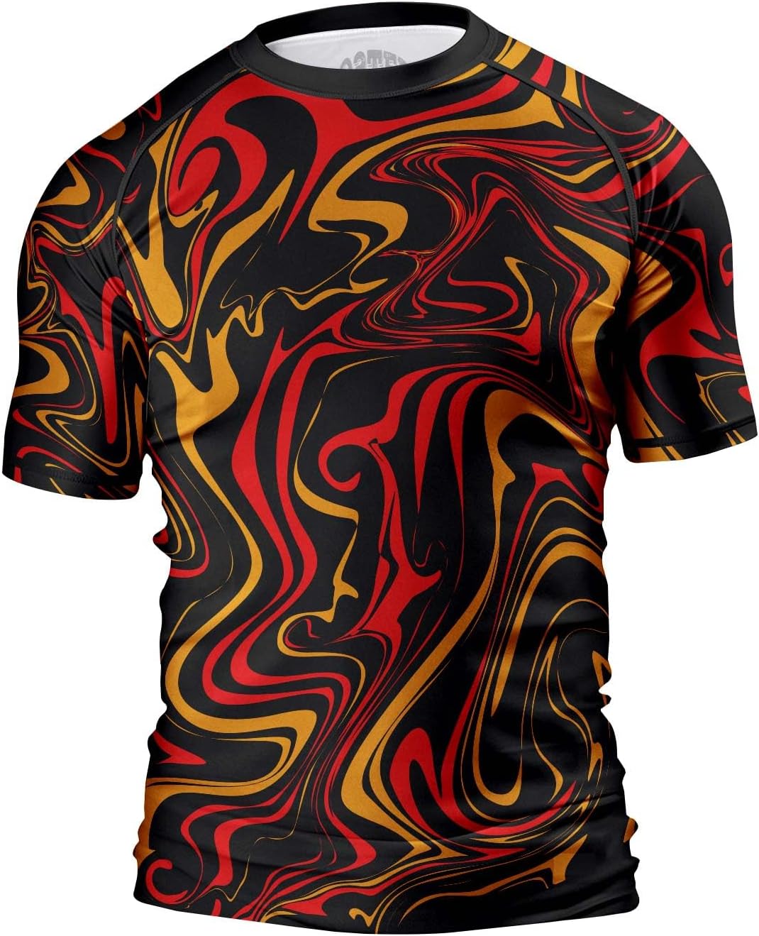 O2TEE Men's Fluid Art Short Sleeve BJJ Rash Guard – Magma Black Red