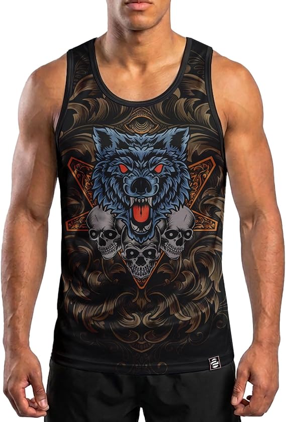 O2TEE Men's Skeleton Wolf Sleeveless Shirt Tank Top
