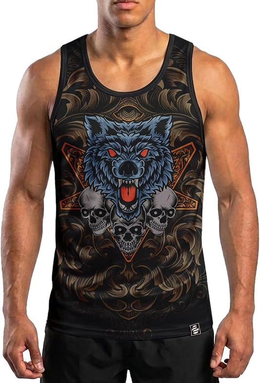 O2TEE Men's Skeleton Wolf Sleeveless Shirt Tank Top