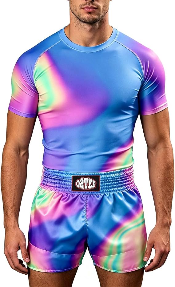 O2TEE Men's Fluid Art Short Sleeve BJJ Rash Guard