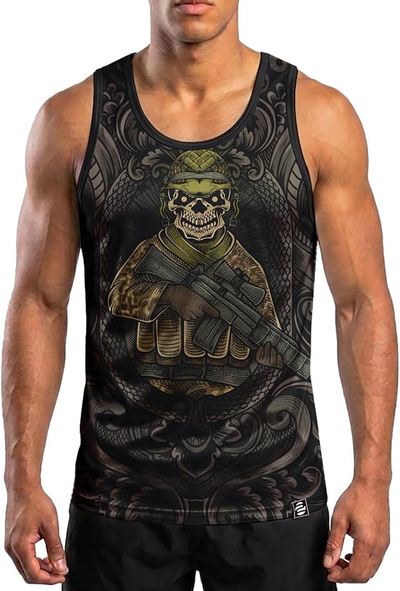 O2TEE Men's Skeleton Wolf Sleeveless Shirt Tank Top