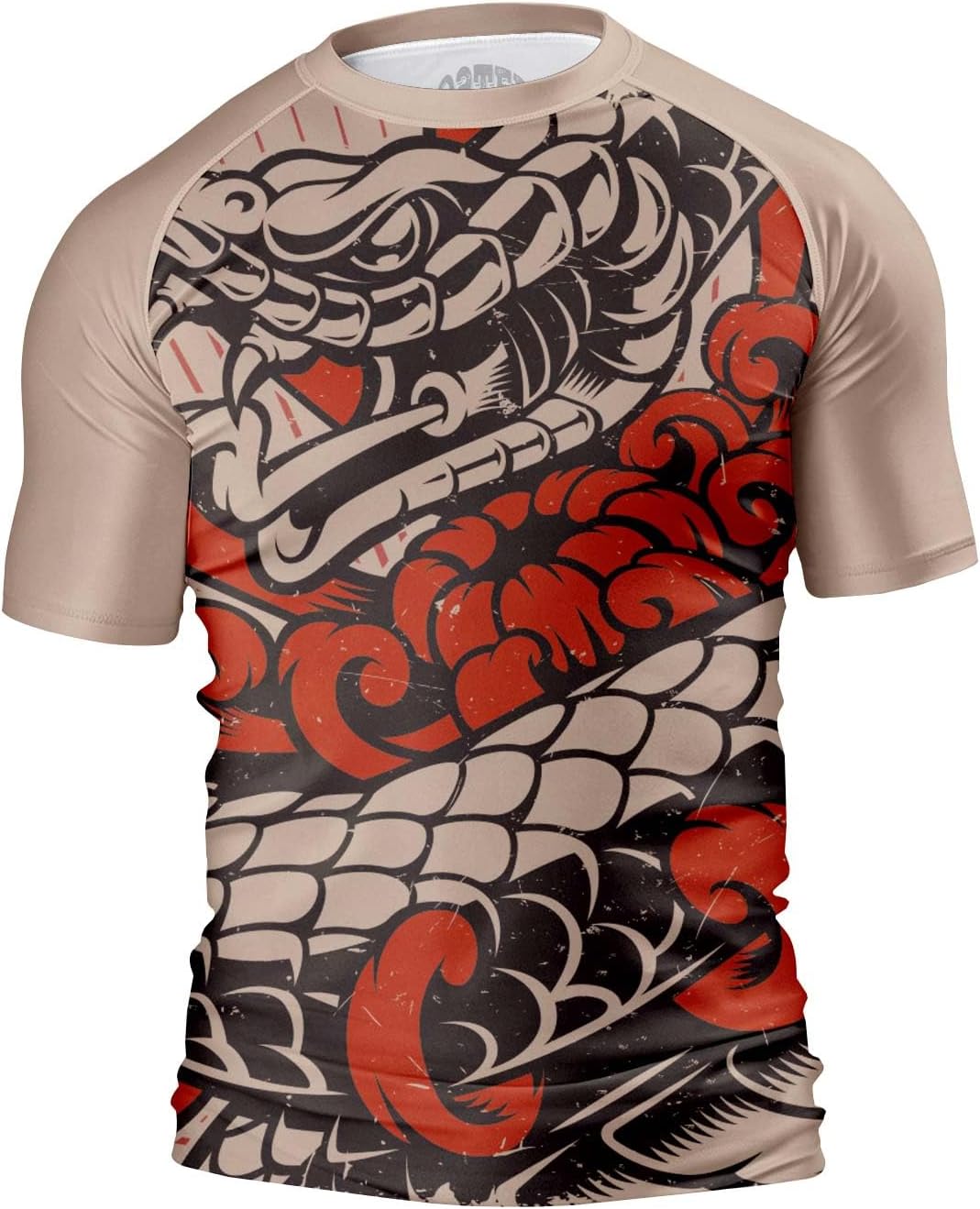 O2TEE Men's Snake BJJ Rash Guard – Beige Ukiyo-e