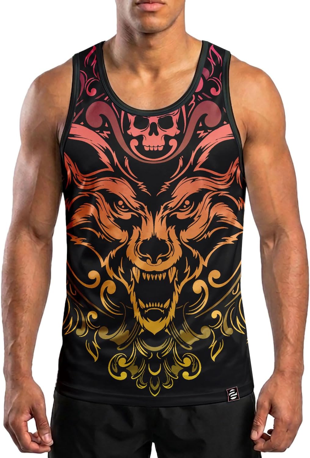 O2TEE men's boxing graphic gym tank top - Flame Wolf Black