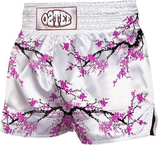 O2TEE Unisex Sakura Muay Thai Shorts for Women Men Gym Boxing Kickboxing