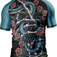 O2TEE Men's Snake BJJ Rash Guard – Teal Floral Skull