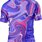 O2TEE Men's Fluid Art Short Sleeve BJJ Rash Guard – Purple Pink Swirl