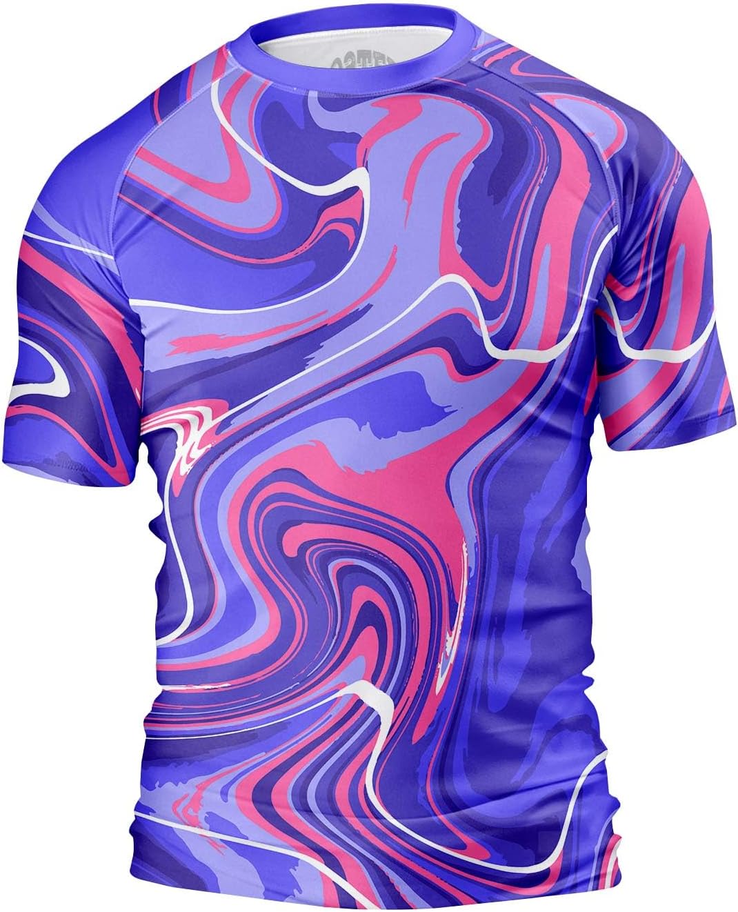 O2TEE Men's Fluid Art Short Sleeve BJJ Rash Guard – Purple Pink Swirl