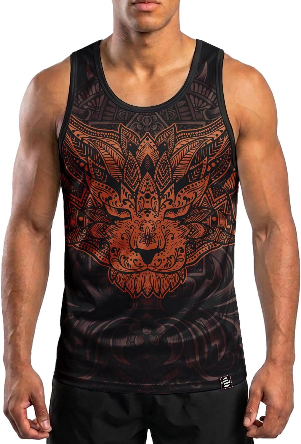 O2TEE men's boxing graphic gym tank top - Mandala Lion Brown