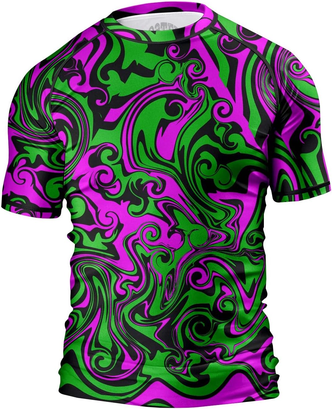 O2TEE Men's Fluid Art Short Sleeve BJJ Rash Guard – Cyber Green Purple