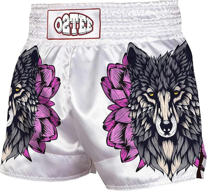 O2TEE Unisex Pink Wolf MMA Muay Thai Shorts (Youth Adult size)
