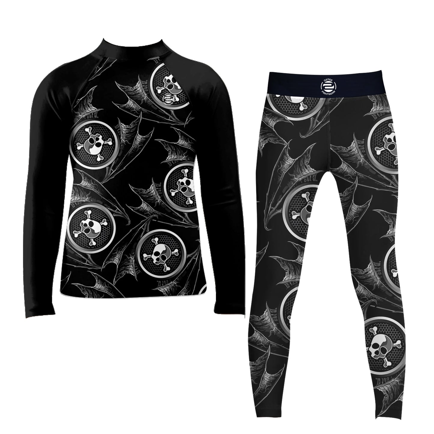 Kid Skull Compression Shirts Pants Sets for MMA BJJ