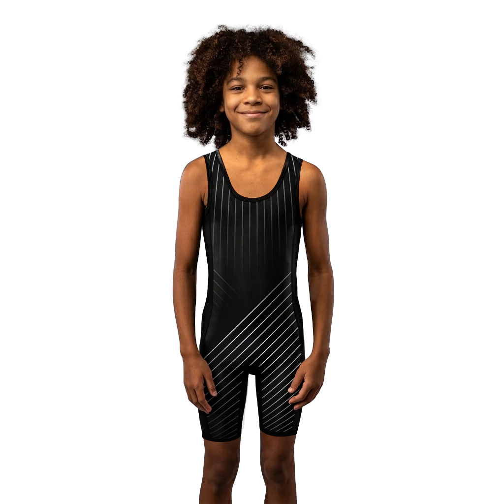 O2TEE Youth Striped Wrestling Singlet Stretch Bodysuit