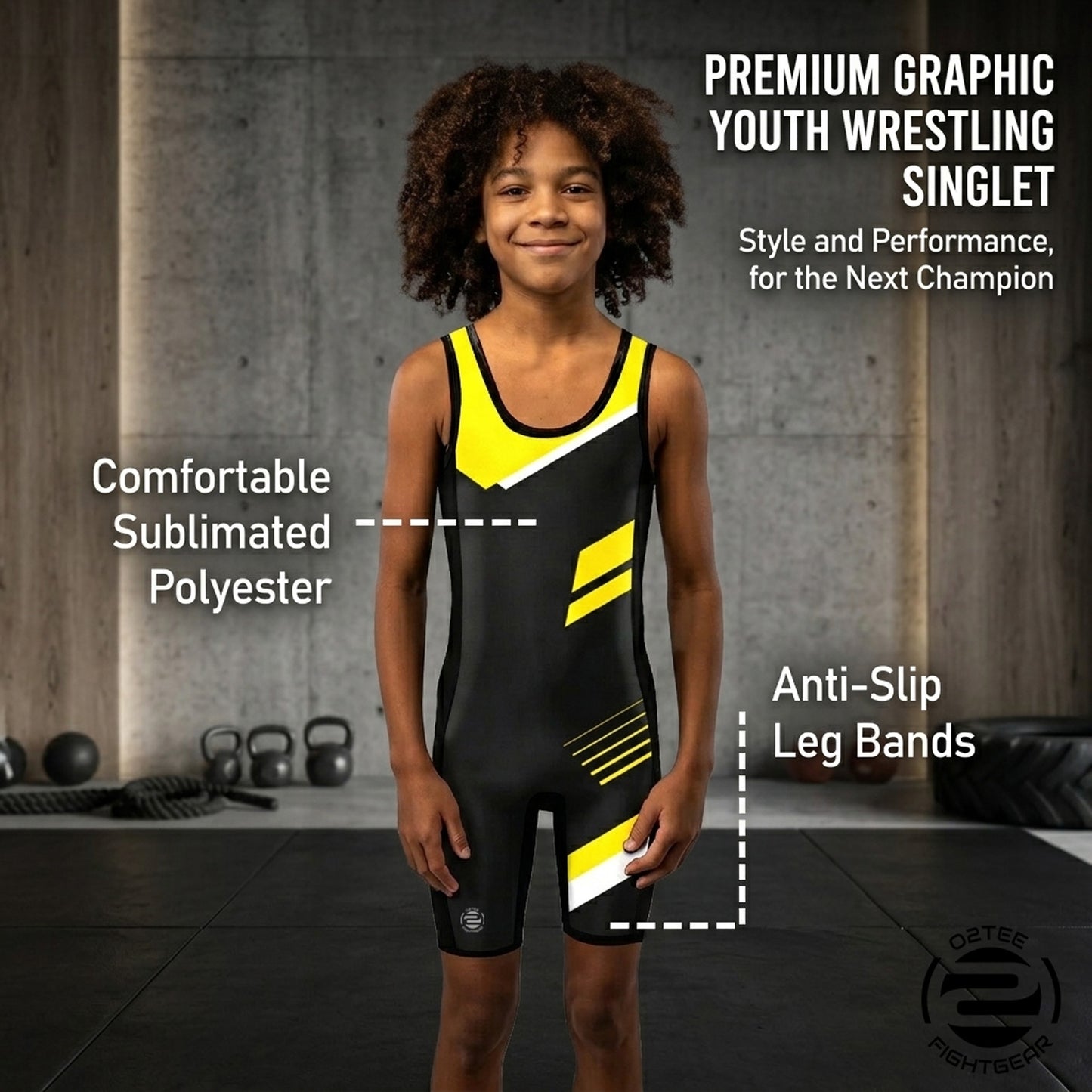 O2TEE Youth Striped Wrestling Singlet Stretch Bodysuit