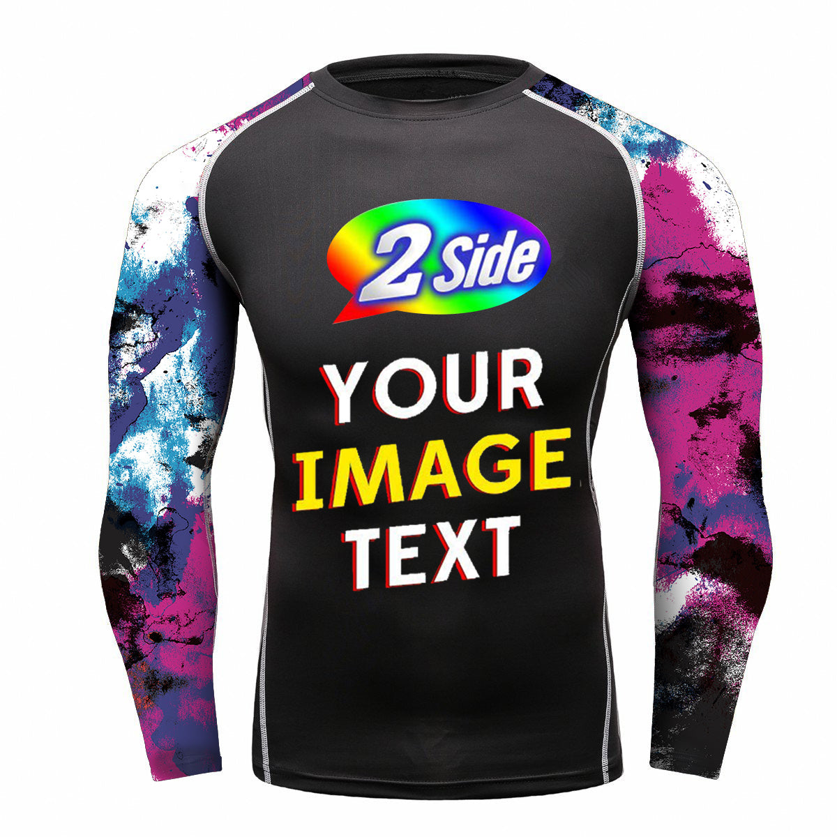 O2TEE Customized & Personalized Long Sleeve Training Rash Guard, MMA, BJJ, No-Gi,Pink Rock