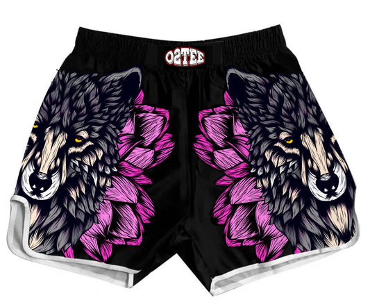 O2TEE Wolf Muay Thai Shorts Combat Fight MMA Boxer Boxing Trunks