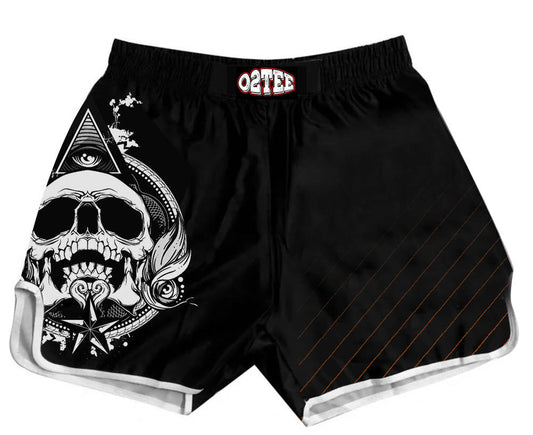 O2TEE Skull Muay Thai Shorts Combat Fight MMA Boxer Boxing Trunks